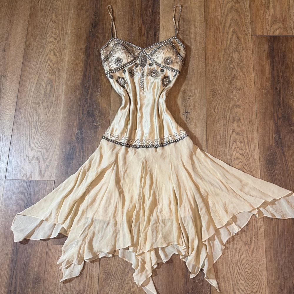 Vintage 100% Silk Beaded Dress Vintage Beaded Dress Y2K Sue Wong Dress Fairy - Picture 3 of 17